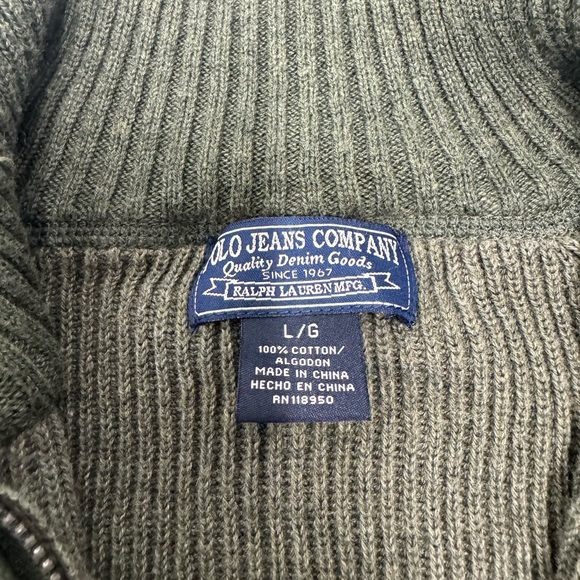 Polo Jeans Company Men’s L Sweater 1/4 Zip Pullover Olive Green - Picture 5 of 9